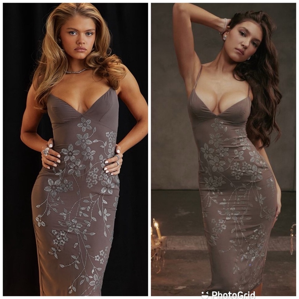 House of CB Blanca Crystal Embellished Midi Dress in Smoke New with Tags!